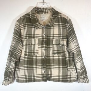 Lucky Brand fleece lined snap closure sage plaid top pocket jacket size XL